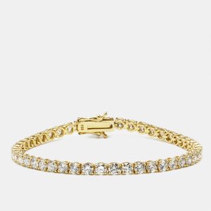6.00 cts Round Brilliant Lab Grown Diamonds 18k Yellow Gold Tennis Bracelet, Bracelets - Luxury Closet