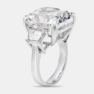 22.00 cts Cushion Cut and Trapezoid Lab Grown Diamond 18k White Gold Ring Size 51, Rings - Luxury Closet