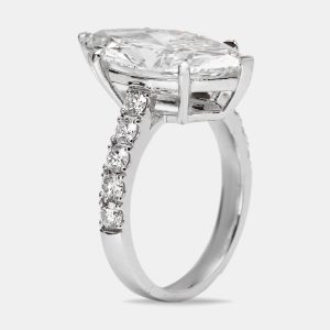 5.60 cts Marquise and Round Lab Grown Diamond 18k White Gold Ring Size 51, Rings - Luxury Closet
