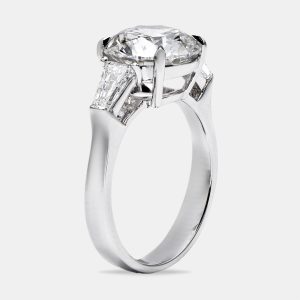 3.50 cts Round Brilliant and Baguette Cut Lab Grown Diamonds 18k White Gold Ring Size 51, Rings - Luxury Closet