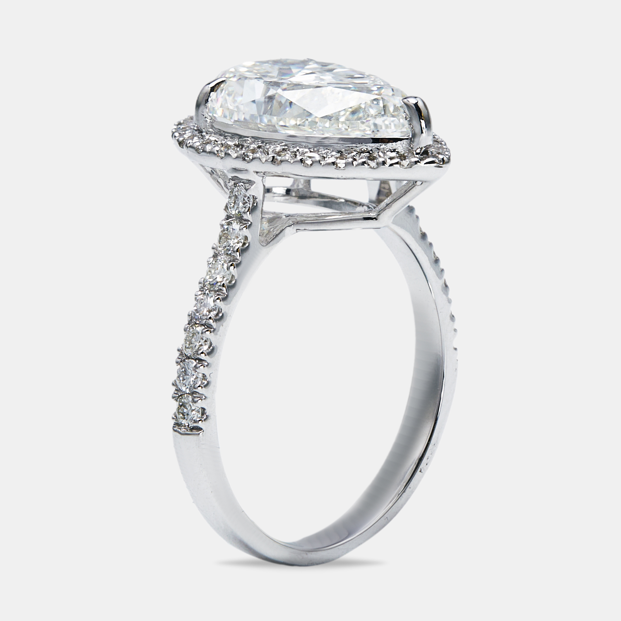 4.50 cts Pear Round 18k White Gold Lab Grown Diamonds Ring Size 51, Rings - Luxury Closet catalog