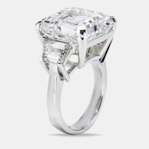 18.50 cts Asscher Cut and Trapezoid Lab Grown Diamond 18k White Gold Ring Size 53, Rings - Luxury Closet