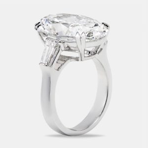 11.00 cts Oval Cut and Trapezoid Lab Grown Diamond 18k White Gold Ring Size 53, Rings - Luxury Closet