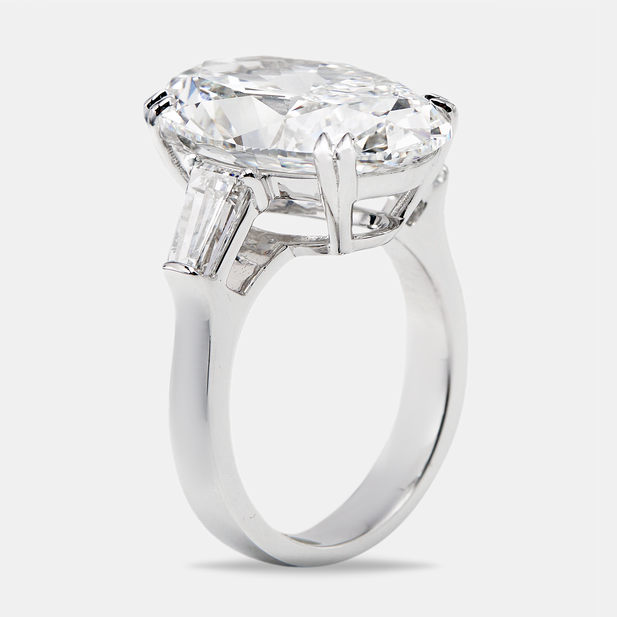 11.00 cts Oval Cut and Trapezoid Lab Grown Diamond 18k White Gold Ring Size 53, Rings - Luxury Closet