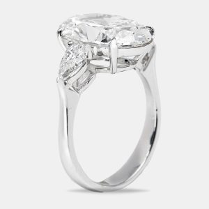 5.75 cts Oval and Pear Lab Grown Diamond 18k White Gold Ring Size 53, Rings - Luxury Closet
