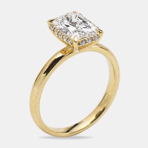 2.00 cts Radiant Cut Round Brilliant 18k Yellow Gold Lab Grown Diamonds Ring Size 53, Rings - Luxury Closet