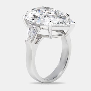 11.00 cts Pear Cut and Trapezoid Lab Grown Diamond 18k White Gold Ring Size 54, Rings - Luxury Closet