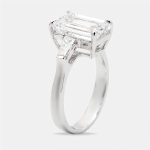 4.60 cts Emerald Cut and Tapper Lab Grown Diamond 18k White Gold Ring Size 54, Rings - Luxury Closet