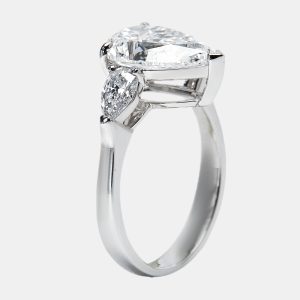 3.50 cts Pear Brilliant Lab Grown Diamond 18k White Gold Ring Size 54, Rings - Luxury Closet
