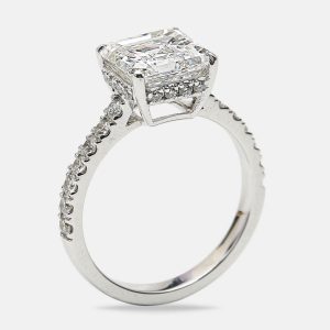 3.80 cts Asscher Cut Round Brilliant 18k White Gold Lab Grown Diamonds Ring Size 54, Rings - Luxury Closet