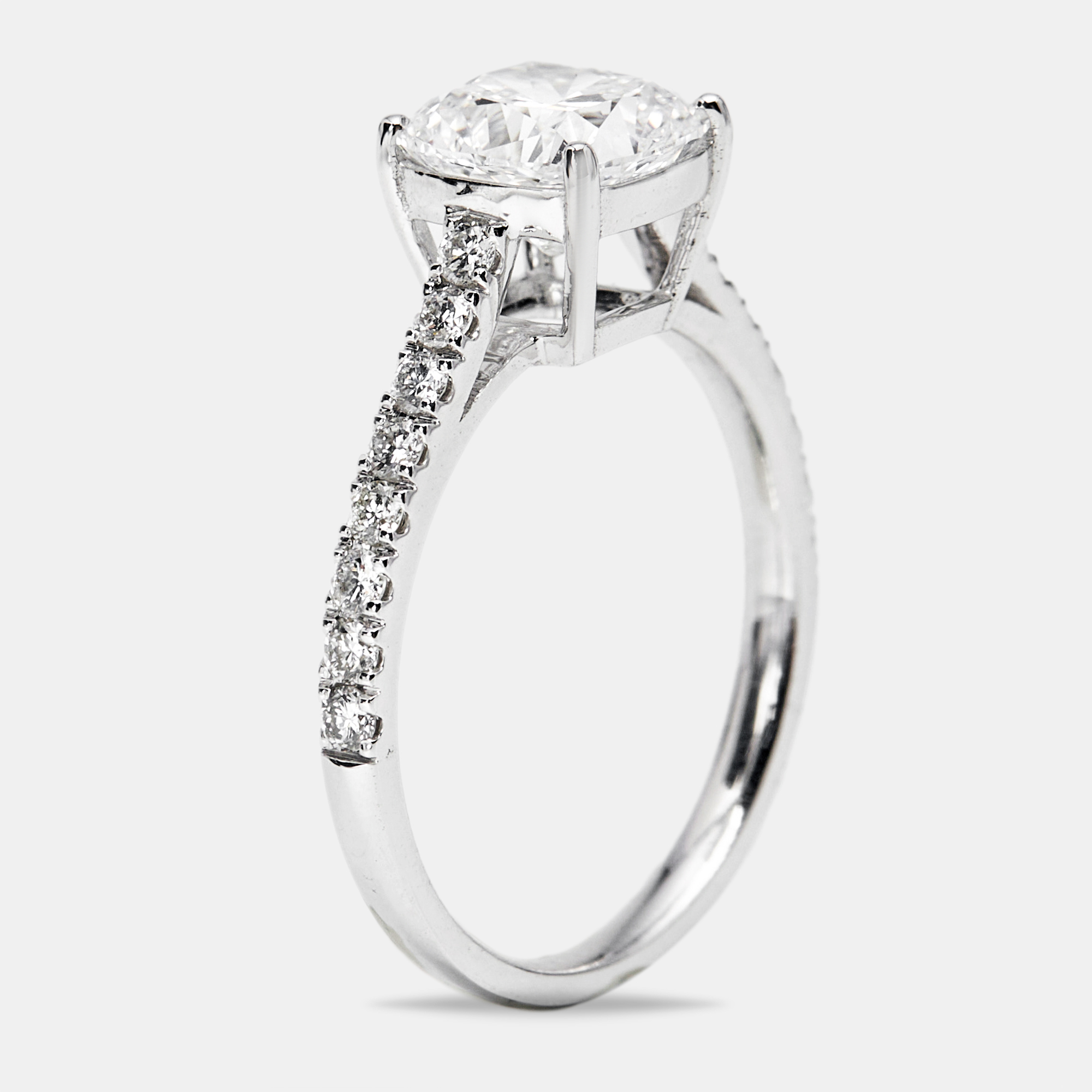 1.85 cts Cushion Cut and Round Lab Grown Diamond 18k White Gold Rings Size 52, Rings - Luxury Closet catalog