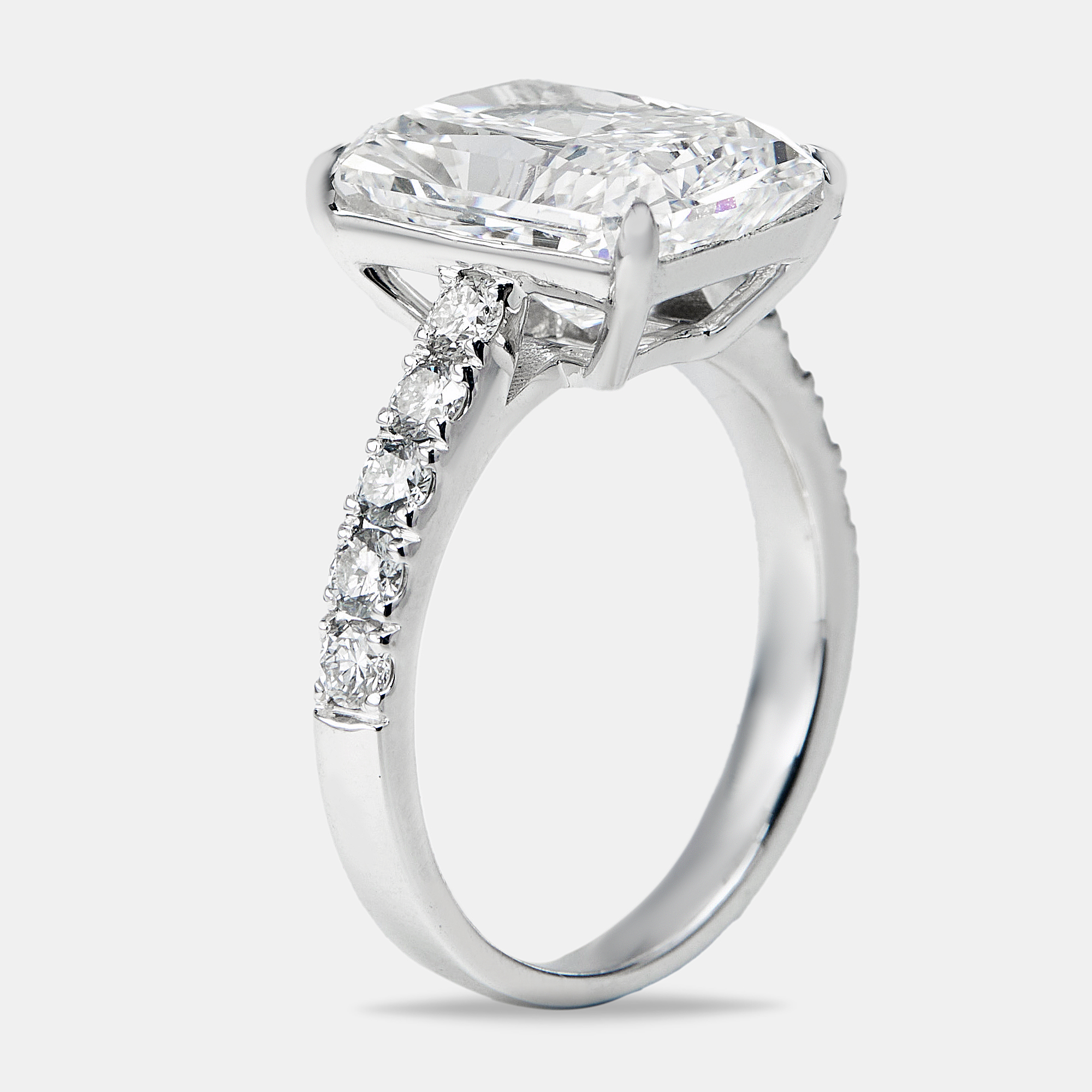 5.50 cts Radiant and Round Lab Grown Diamond 18k White Gold Ring Size 52, Rings - Luxury Closet