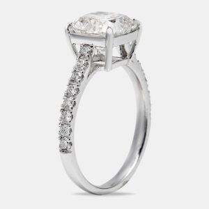 2.80 cts Cushion Cut and Round Lab Grown Diamond 18k White Gold Ring Size 53, Rings - Luxury Closet