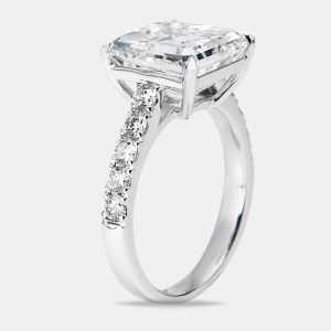 5.50 cts Asscher and Round Lab Grown Diamond 18k White Gold Ring Size 53, Rings - Luxury Closet
