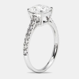 1.85 cts Cushion Cut and Round Lab Grown Diamond 18k White Gold Rings Size 54, Rings - Luxury Closet