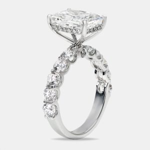5.15 cts Radiant Cut and Round Lab Grown Diamond 18k White Gold Ring Size 51, Rings - Luxury Closet