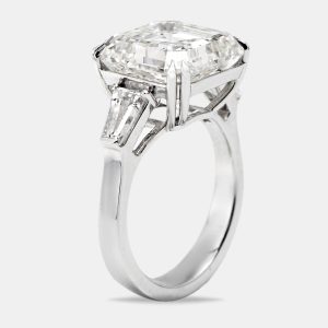 11.00 cts Asscher Cut and Trapezoid Lab Grown Diamond 18k White Gold Ring Size 52, Rings - Luxury Closet