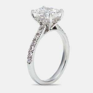 2.50 cts Radiant Cut and Round Lab Grown Diamond 18k White Gold Ring Size 52, Rings - Luxury Closet