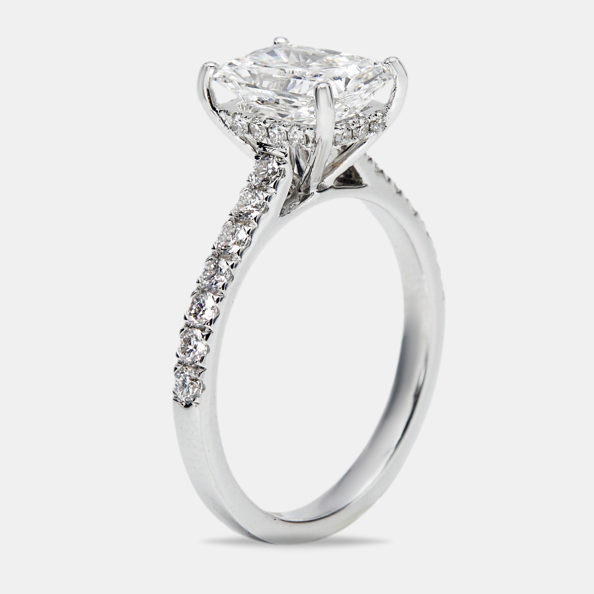 2.50 cts Radiant Cut and Round Lab Grown Diamond 18k White Gold Ring Size 52, Rings - Luxury Closet