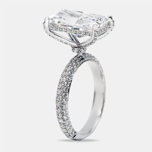 6.20 cts Radiant and Round Lab Grown Diamond 18k White Gold Ring Size 52, Rings - Luxury Closet