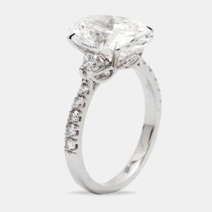 5.25 cts Oval and Round Lab Grown Diamond 18k White Gold Ring Size 52, Rings - Luxury Closet