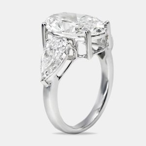 7.45 cts Oval and Pear Lab Grown Diamond 18k White Gold Ring Size 54, Rings - Luxury Closet