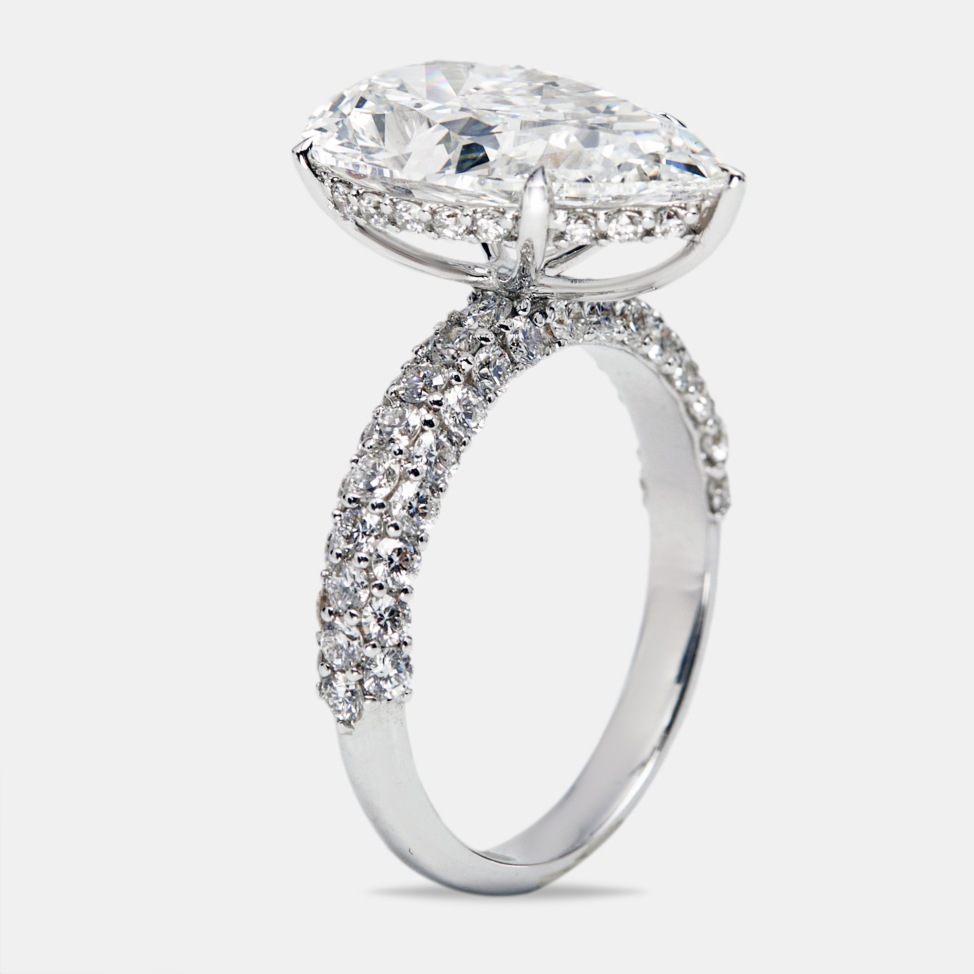 6.25 cts Pear Cut and Round Lab Grown Diamond 18k White Gold Ring Size 53, Rings - Luxury Closet catalog
