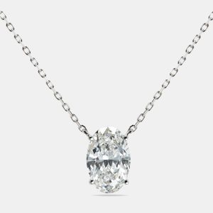 5.00 cts Oval Brilliant Lab Grown Diamond 18k White Gold Chain Necklace, Necklaces - Luxury Closet