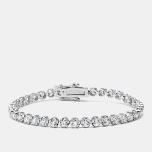 3.9 cts Round Brilliant Cut Lab Grown Diamonds 18k White Gold Tennis Bracelet, Bracelets - Luxury Closet