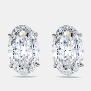 10.00 cts Oval Brilliant Cut Lab Grown Diamond 18k White Gold Earrings, Earrings - Luxury Closet