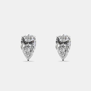 6.00 cts Pear Brilliant 18k White Gold Lab Grown Diamonds Solitaire Earrings, Earrings - Luxury Closet