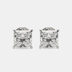 6.00 cts Princess Cut 18k White Gold Lab Grown Diamonds Solitaire Earrings, Earrings - Luxury Closet