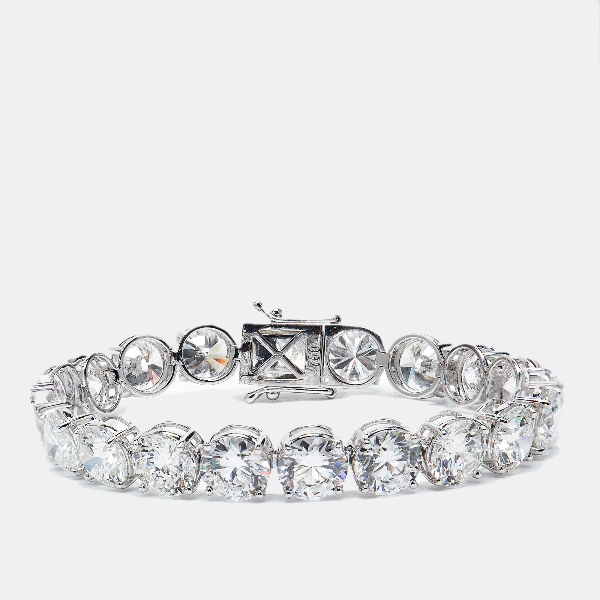 40.00 cts Round Brilliant Cut Lab Grown Diamonds 18k White Gold Tennis Bracelet, Bracelets - Luxury Closet