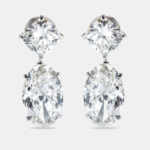 20.00 cts Cushion and Oval Cut Lab Grown Diamond 18k White Gold Earrings, Earrings - Luxury Closet