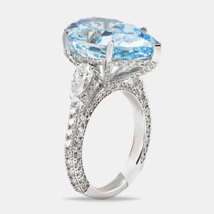 13.3 cts Fancy Blue Pear Brilliant and Round 18k White Gold Ring Size 51, Rings - Luxury Closet catalog