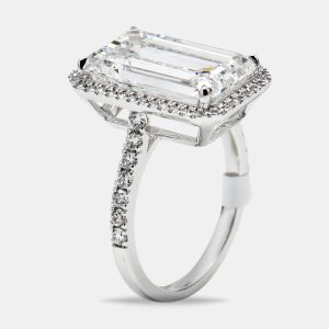7.59 cts Emerald Cut and Round Lab Grown Diamond 18k White Gold Ring Size 51, Rings - Luxury Closet catalog