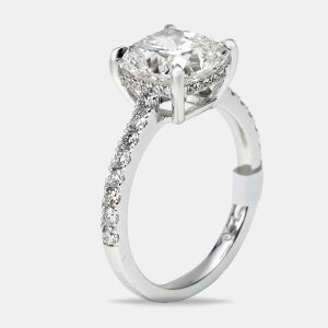 3.4 cts Cushion and Round Lab Grown Diamond 18k White Gold Ring Size 51, Rings - Luxury Closet