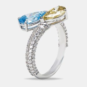 3 cts Fancy Color Pear and Round Lab Grown Diamond 18k White Gold Ring Size 52, Rings - Luxury Closet