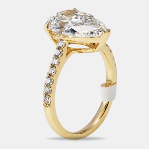 4.3 cts Pear and Round Lab Grown Diamond 18k Yellow Gold Ring Size 52, Rings - Luxury Closet