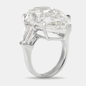 16.00 cts Pear and Trapezoid Lab Grown Diamond 18k White Gold Ring Size 52, Rings - Luxury Closet