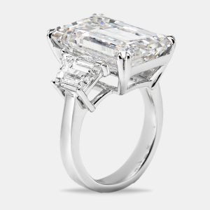 14.00 cts Emerald Cut and Trapezoid Lab Grown Diamond 18k White Gold Ring Size 52, Rings - Luxury Closet