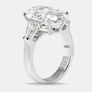 8 cts Oval and Trapezoid Lab Grown Diamond 18k White Gold Ring Size 53, Rings - Luxury Closet catalog
