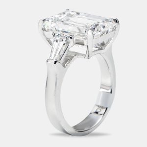 10.00 cts Emerald Cut and Trapezoid Lab Grown Diamond 18k White Gold Ring Size 53, Rings - Luxury Closet