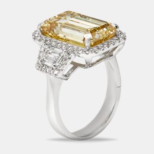 11.6 cts Yellow Emerald Cut and Round Lab Grown Diamond 18k White Gold Ring Size 54, Rings - Luxury Closet catalog