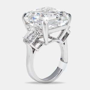 23.2 cts Asscher, Trapezoid and Round Lab Grown Diamond 18k White Gold Ring Size 54, Rings - Luxury Closet