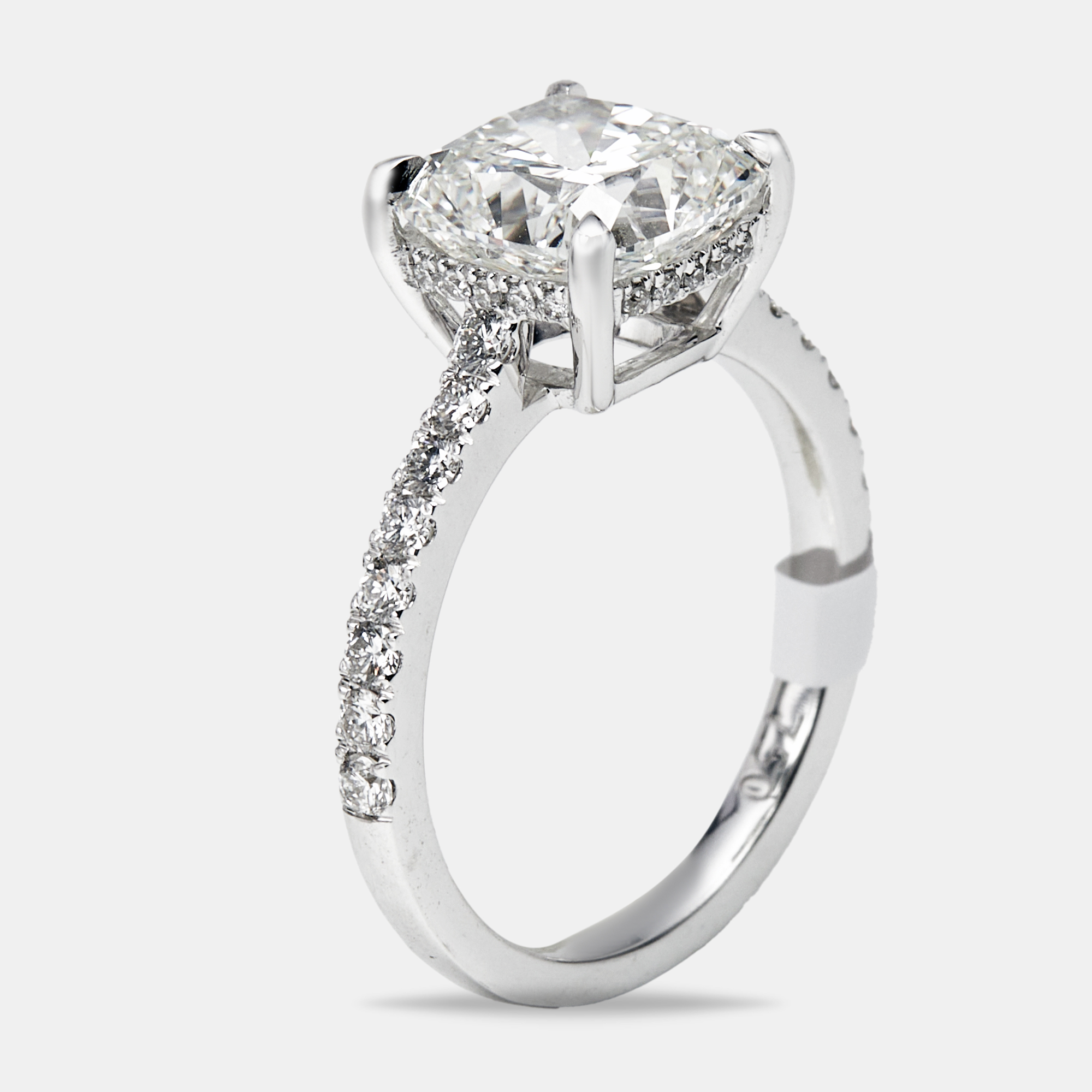 3.4 cts Cushion and Round Lab Grown Diamond 18k White Gold Ring Size 54, Rings - Luxury Closet