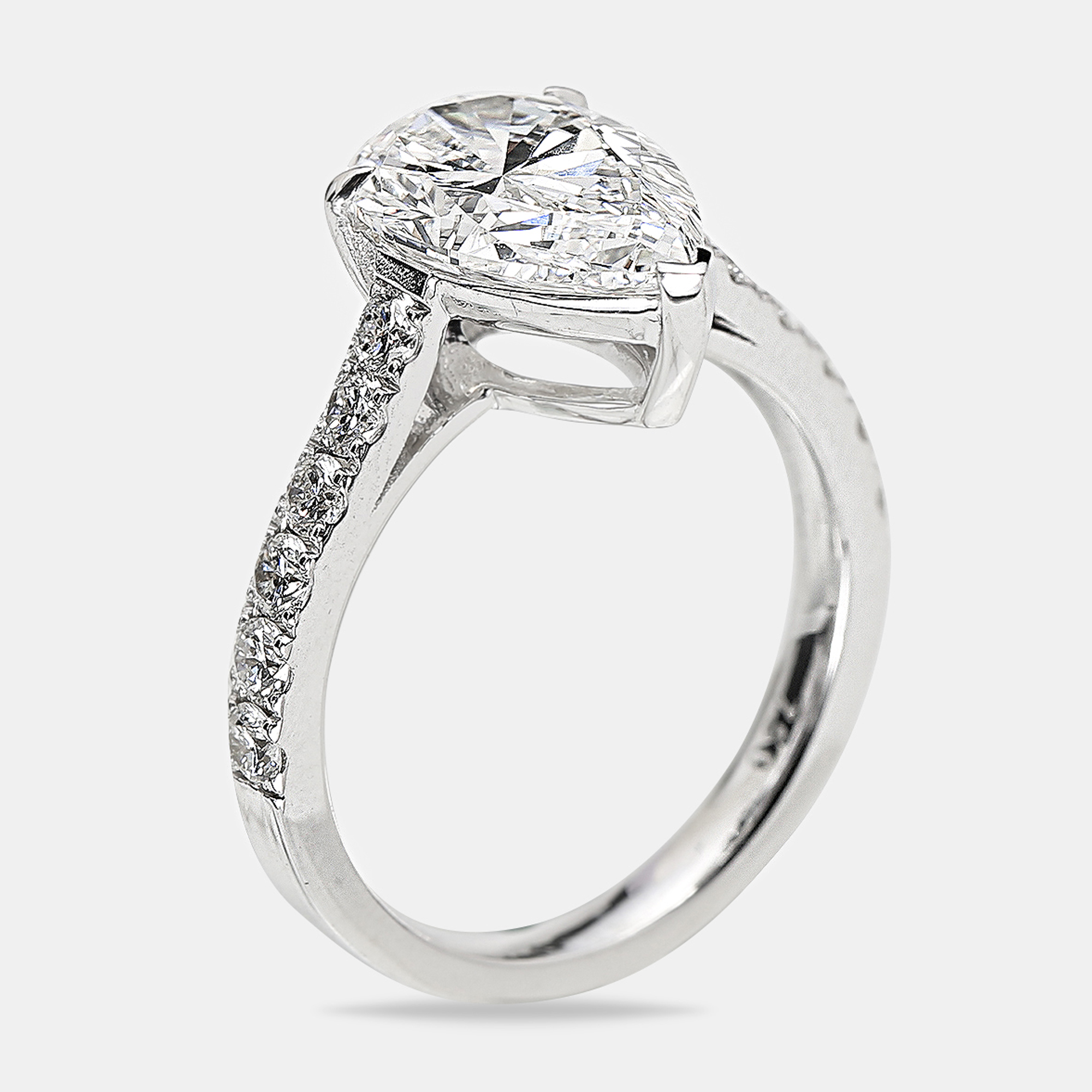 3.50 cts Pear Brilliant Round 18k White Gold Lab Grown Diamonds Ring Size 52, Rings - Luxury Closet