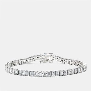 9.50 cts Emerald Cut Lab Grown Diamonds 18k White Gold Bracelet, Bracelets - Luxury Closet