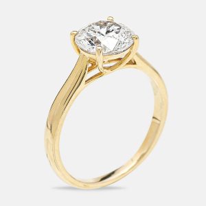 2.00 cts Round Brilliant Cut 18k Yellow Gold Lab Grown Diamonds Ring Size 51, Rings - Luxury Closet