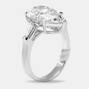 5.50 cts Pear Brilliant and Trapezoid Lab Grown Diamonds 18k White Gold Ring Size 54, Rings - Luxury Closet catalog
